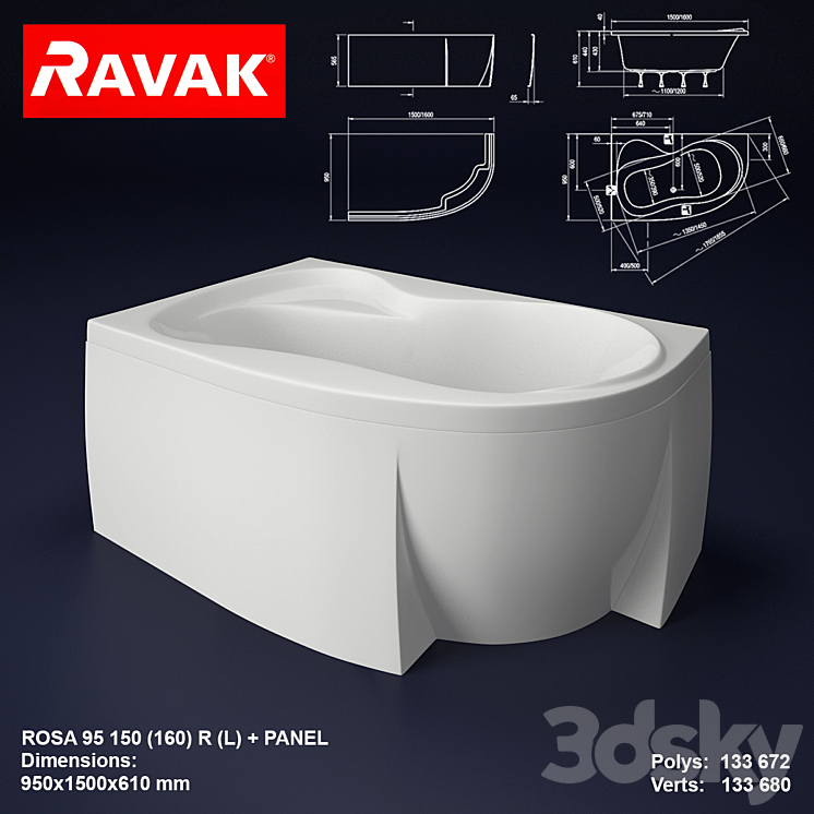 拉瓦克ROSA 95150（160）R（L）+面板（191131_三角形_Vray）