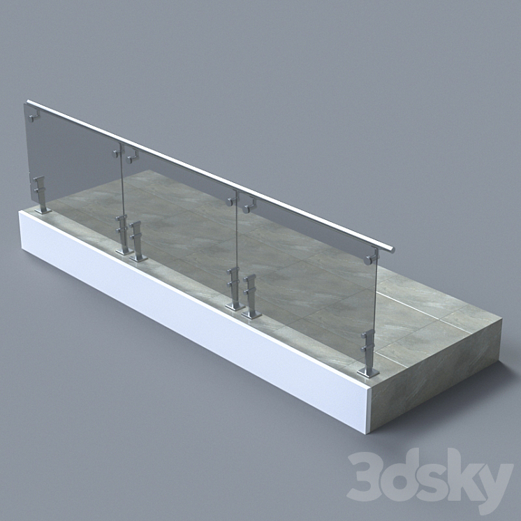 带短栏杆的玻璃扶手（2038206_长方形_Vray）