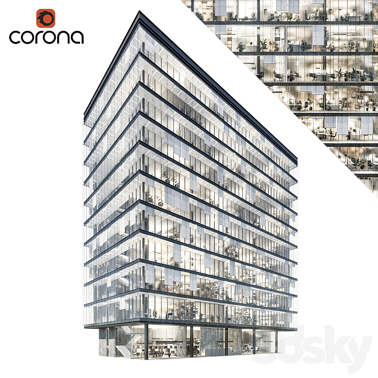 现代办公楼04 |夜+室内（3258904_长方形_Corona）