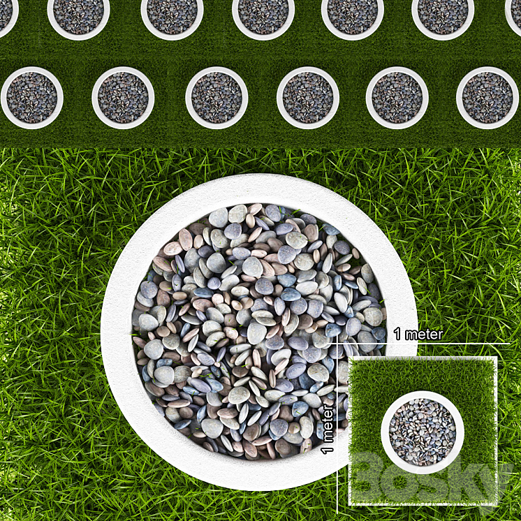周围是草和鹅卵石（337303_圆形_Vray）