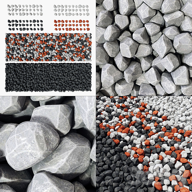 砾石碎片光滑n11号光滑砾石（3628860_多边形_Vray,Corona）