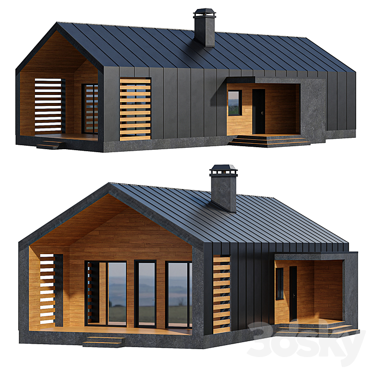 带露台和门廊的一层谷仓（4001214_长方形_Corona）