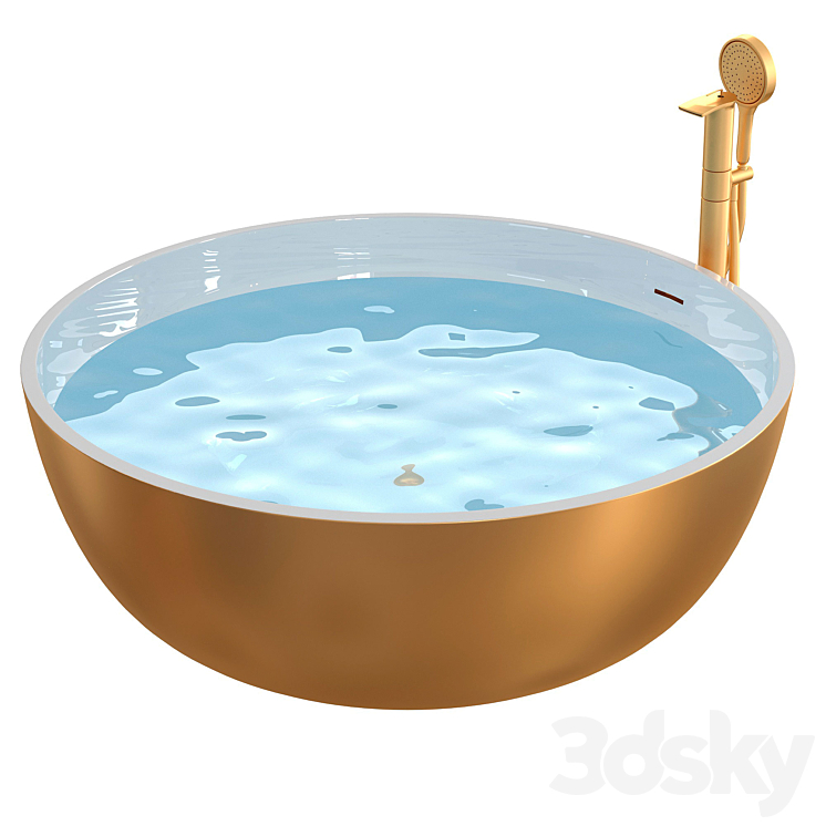 Aquatica Adelina黄金Wht圆形独立式固体表面浴缸（4093798_圆形_Corona）