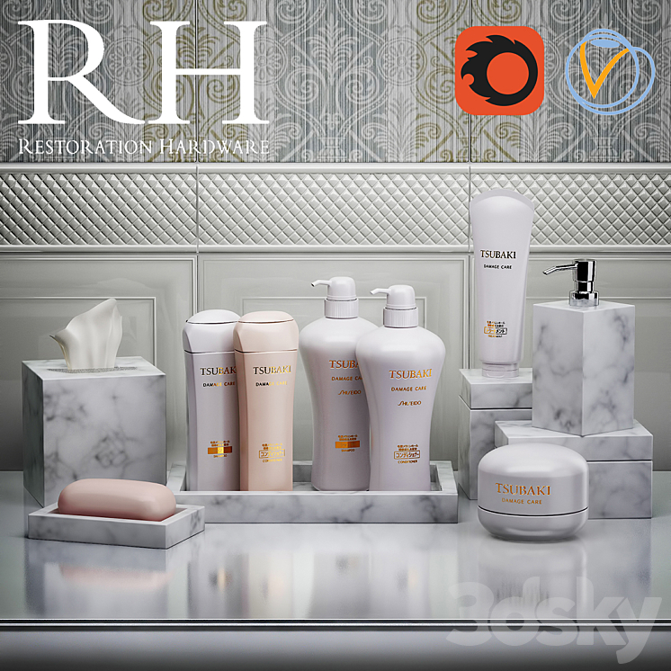 带洗发水和盘子的修复五金浴室套装（420981__Vray）