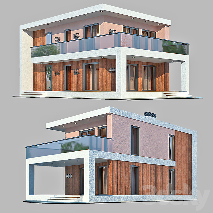 现代风格的房子，带露台（4222694_长方形_Vray）