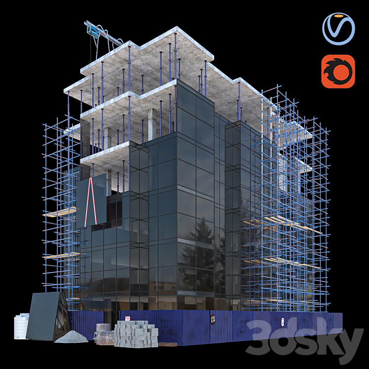 Lowpoly模块化建筑12（5803774_正方形_Vray,Corona）