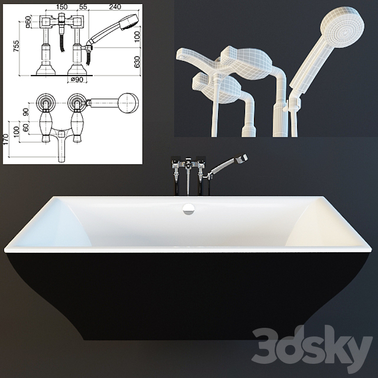 浴室和淋浴混合器Villeroy-Boch&（59658_长方形_Vray）