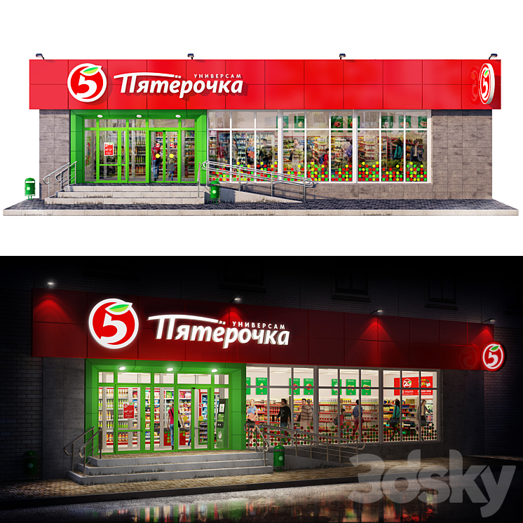 Pyaterochka商店立面建在建筑内（6696056_长方形_Vray,Corona）