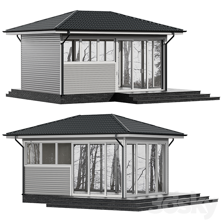 凉亭配有墙板和全景玻璃（6957955_正方形_Corona）