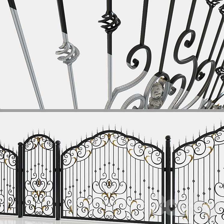 锻铁门和围栏段（724202__Vray）
