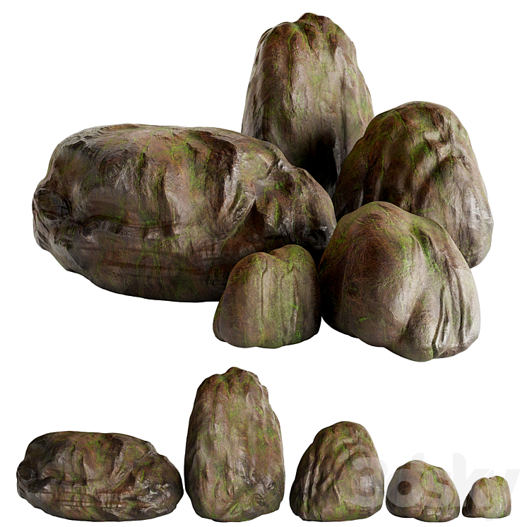 HM04|岩石系列04|逼真的湿苔藓岩石（7899315_不规则_Vray,Corona）