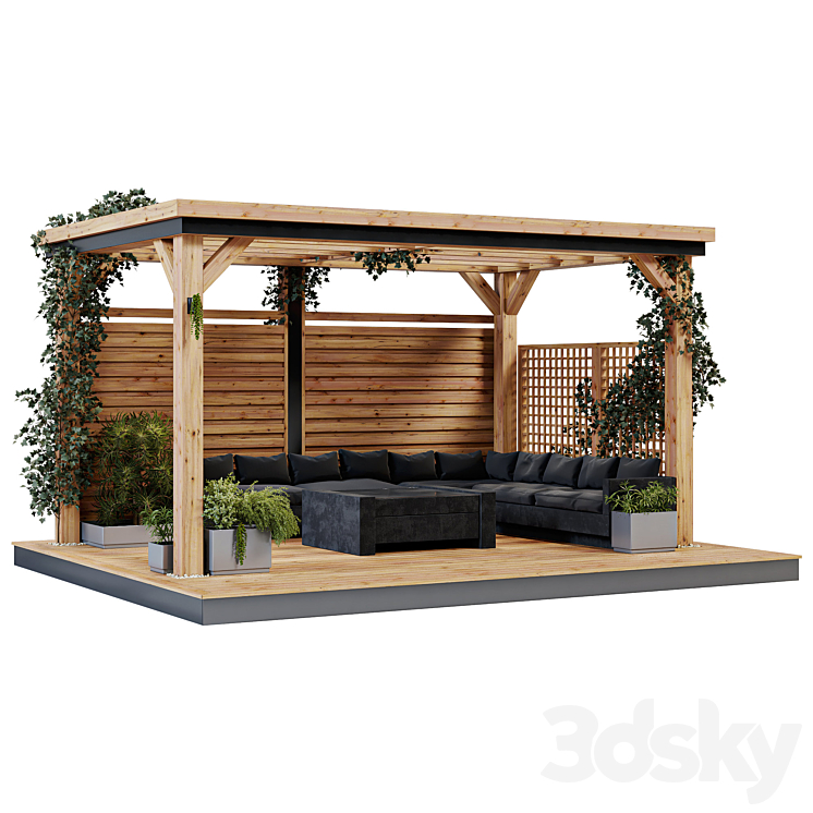 木质绿色凉亭植物002（8048367_长方形_Vray,Corona）