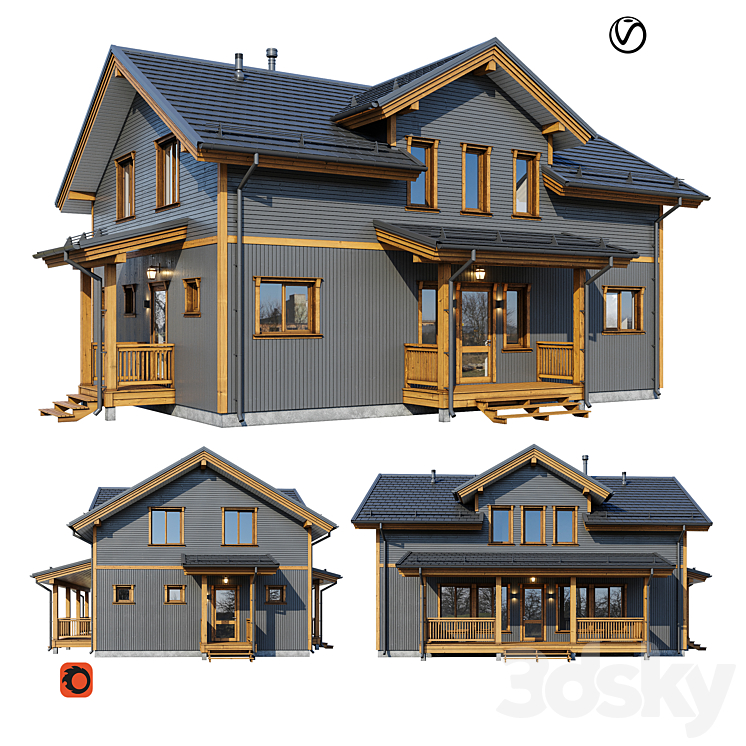 现代住宅V122（8077554_长方形_Vray,Corona）