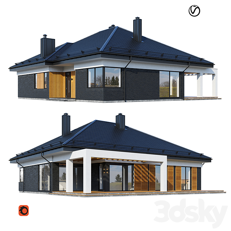 现代住宅V146（8266398_正方形_Vray,Corona）