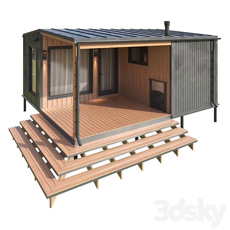 一层模块化房屋，带带盖露台和桑拿浴室（8305087_长方形_Corona）